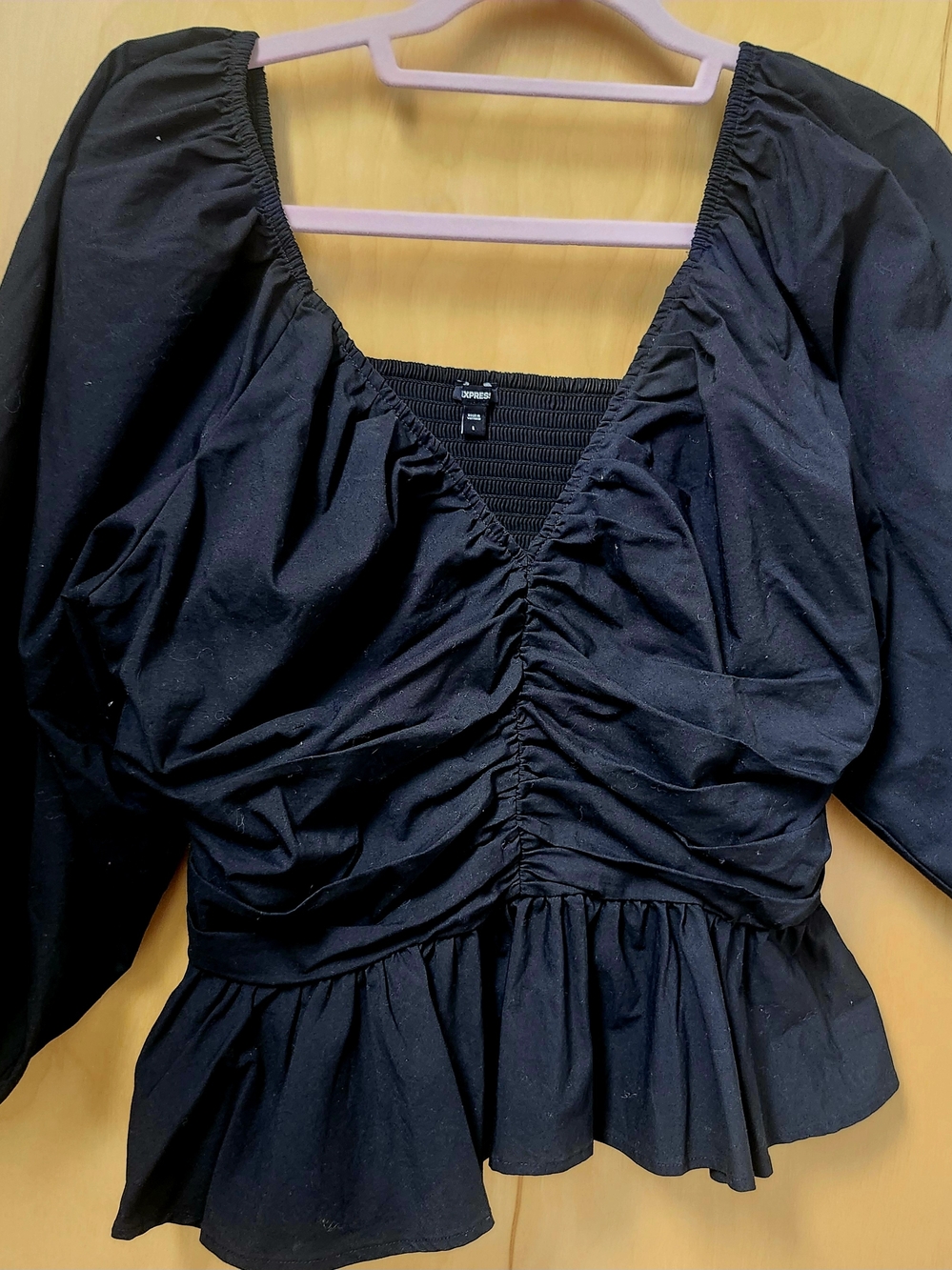Express Black Smocked Peplum Top
